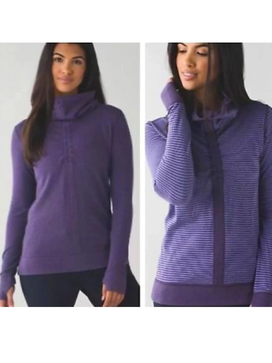 lululemon athletica Tops - Lululemon Reversible Sweatshirt Pullover Women's Size 10 Purple Striped Cinch